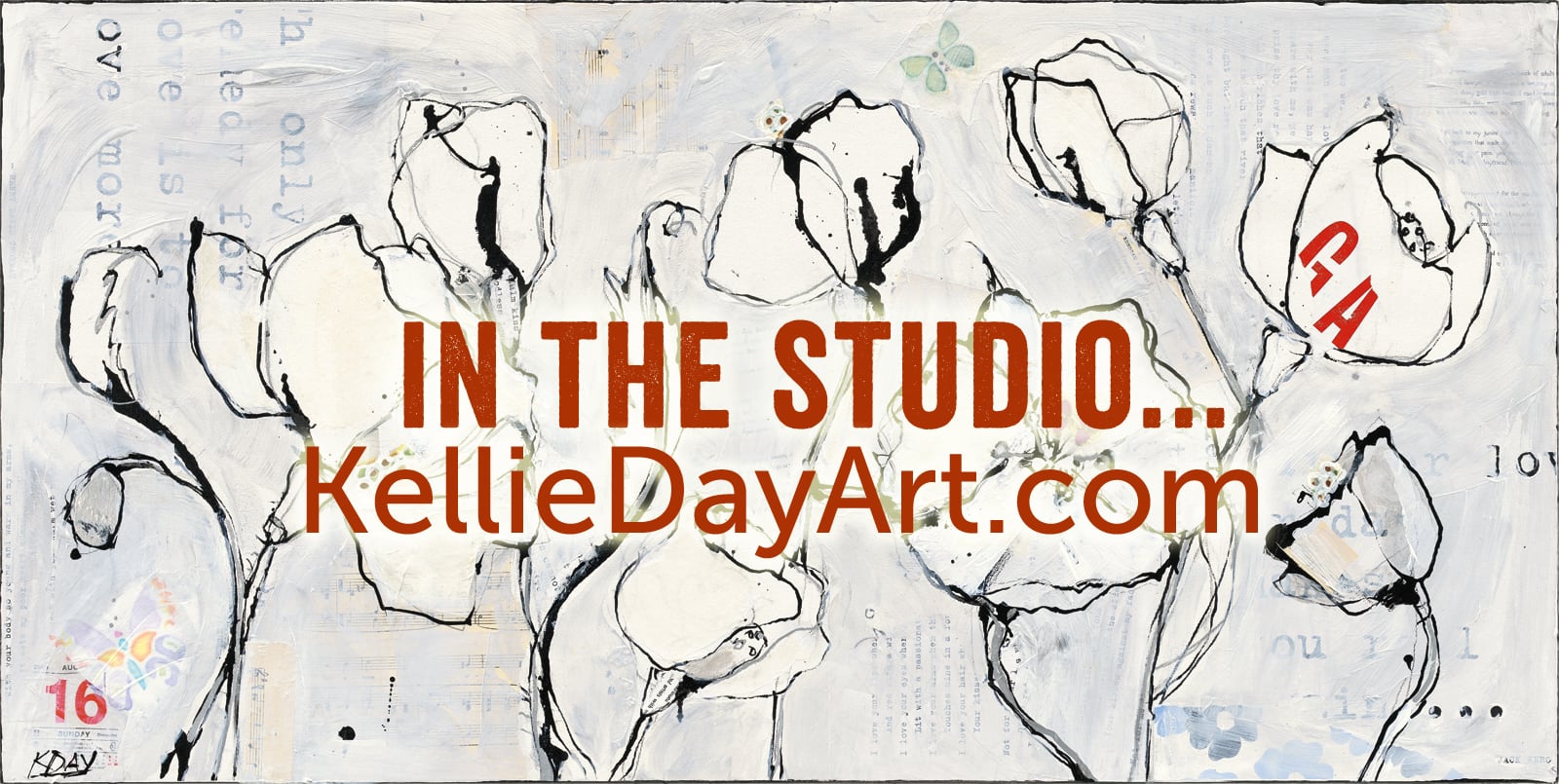 In the studio - watch me painting mixed media poppies on this art tutorial video