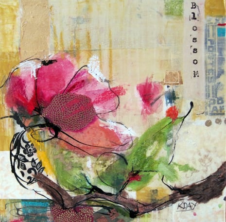 Blossom, mixed media on canvas, 10" x 10"  by Kellie Day