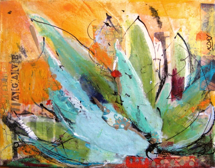 Agave, mixed media on canvas by Kellie Day, 14" x 12"