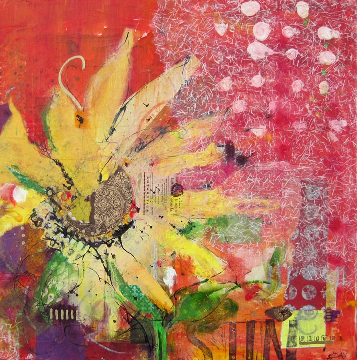 Flower, mixed media on canvas by Kellie Day, 24" x 24"