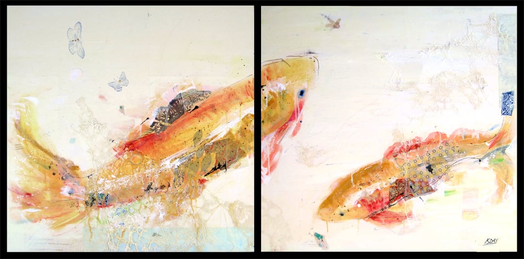 Fish in the Sea, mixed media diptych on canvas by Kellie Day, ©2012