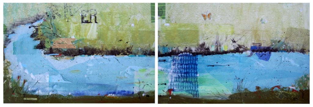 RIVER, aka "Under the Bridge", mixed media on canvas by Kellie Day, 73" x 24" ©2012