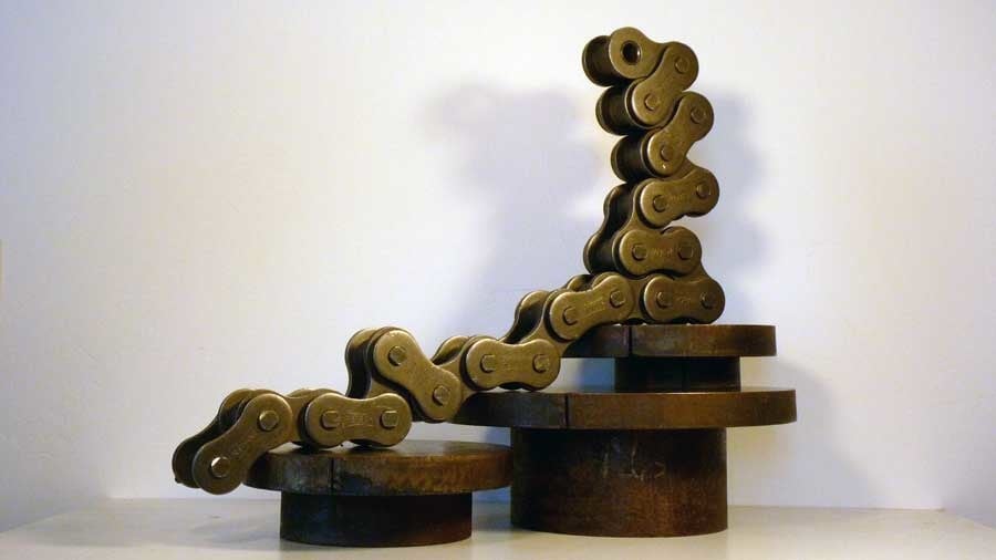 Crawl, reclaimed metal sculpture by Sven Krebs, affixed with magnets
