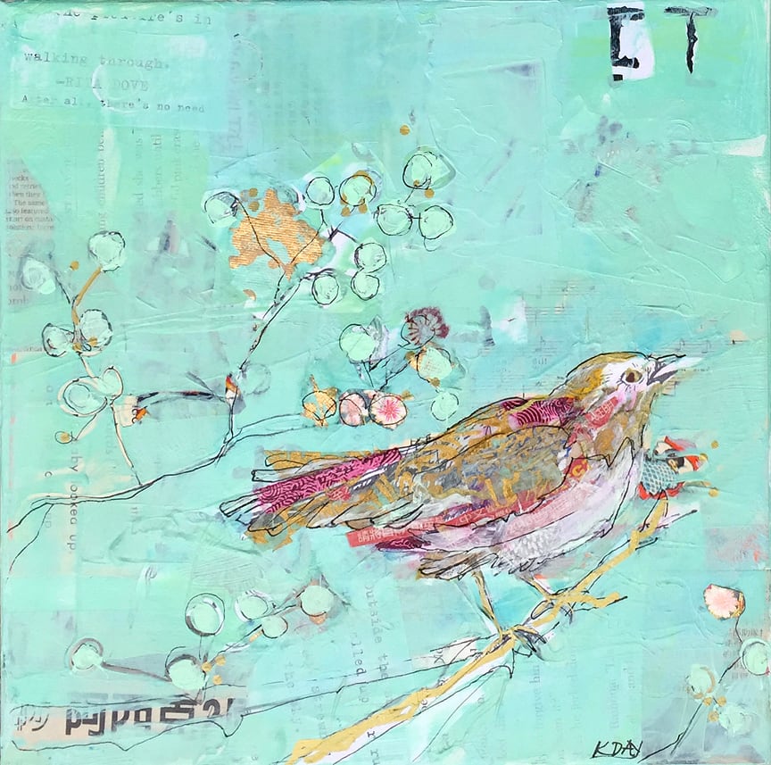Birds of a Feather, mixed media bird painting ©Kellie Day