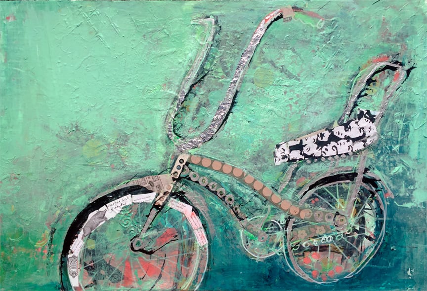 Banana Seat Bike, 36" x 24", mixed media on canvas, ©Kellie Day