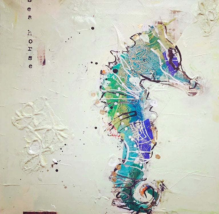 Little Seahorse, mixed media on canvas, 10" x 10", ©Kellie Day