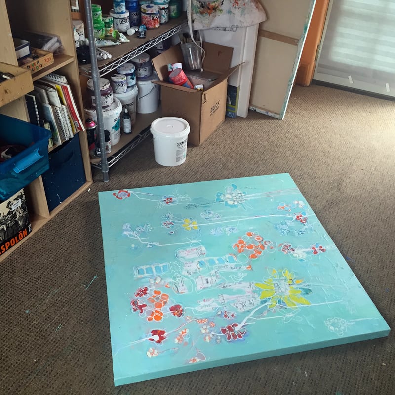 My paintings always end up on the floor where I can get down and turn them all around