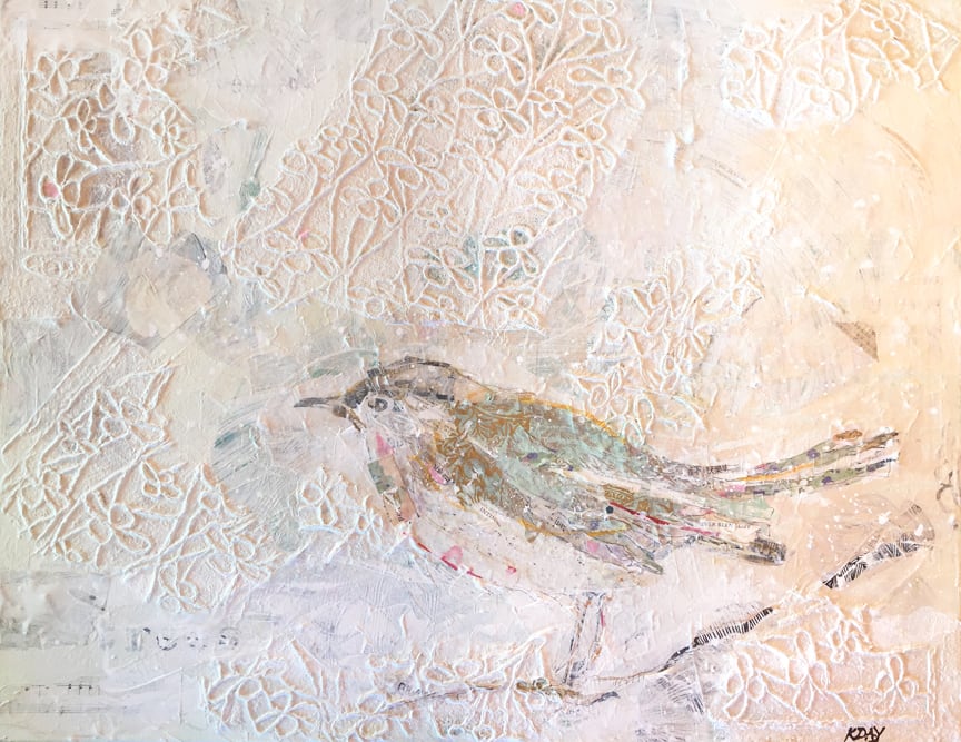 Divine Juncture, winter songbird on canvas, 30" x 24", ©Kellie Day