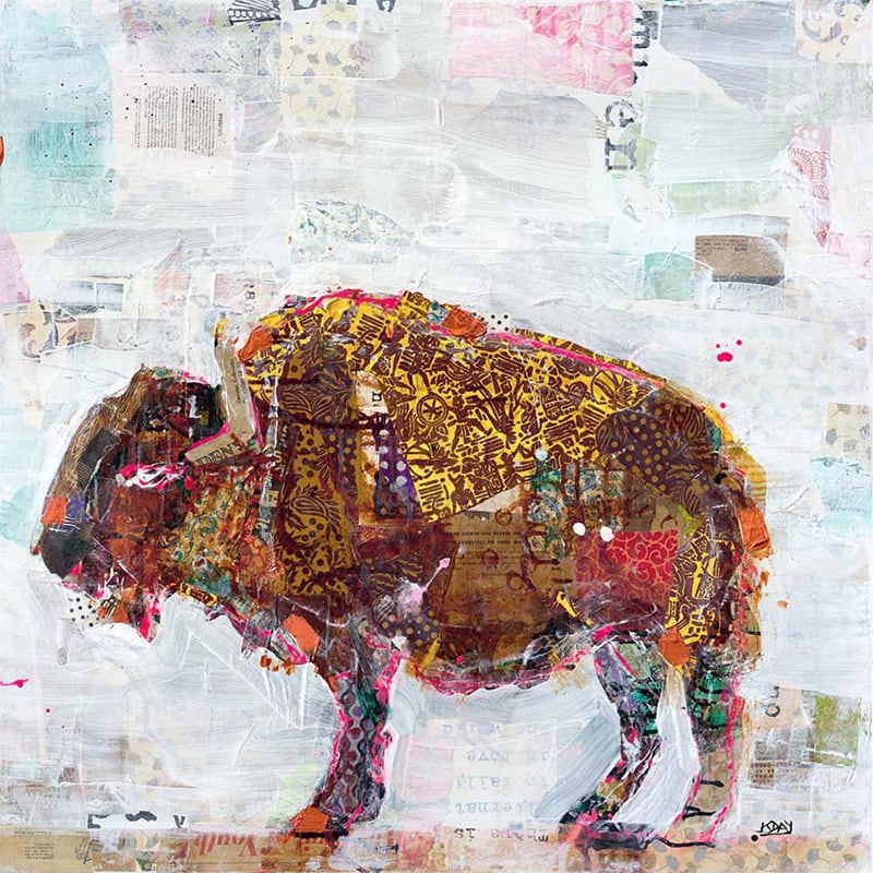 El Buffalo, mixed media on canvas, 36" x 36", $1900 ©Kellie DAy