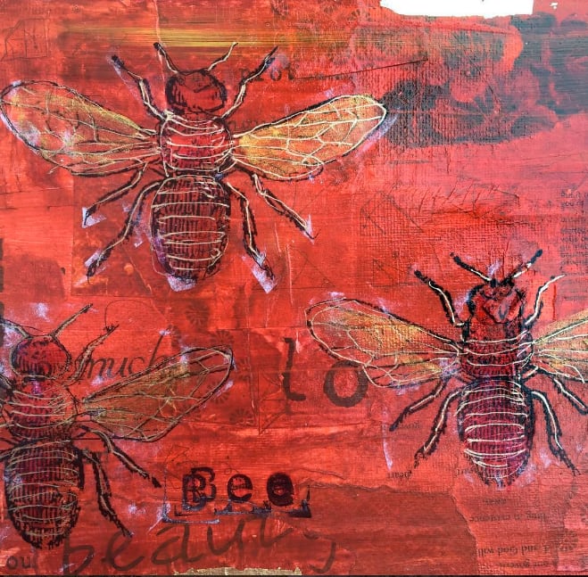 Bee Beauty, mixed media on canvas, sold ©Kellie Day