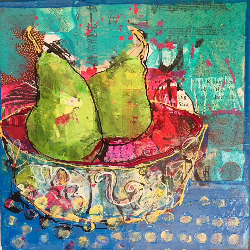 The Perfect Pear, 10" x 10", mixed media on canvas, ©Kellie Day, available