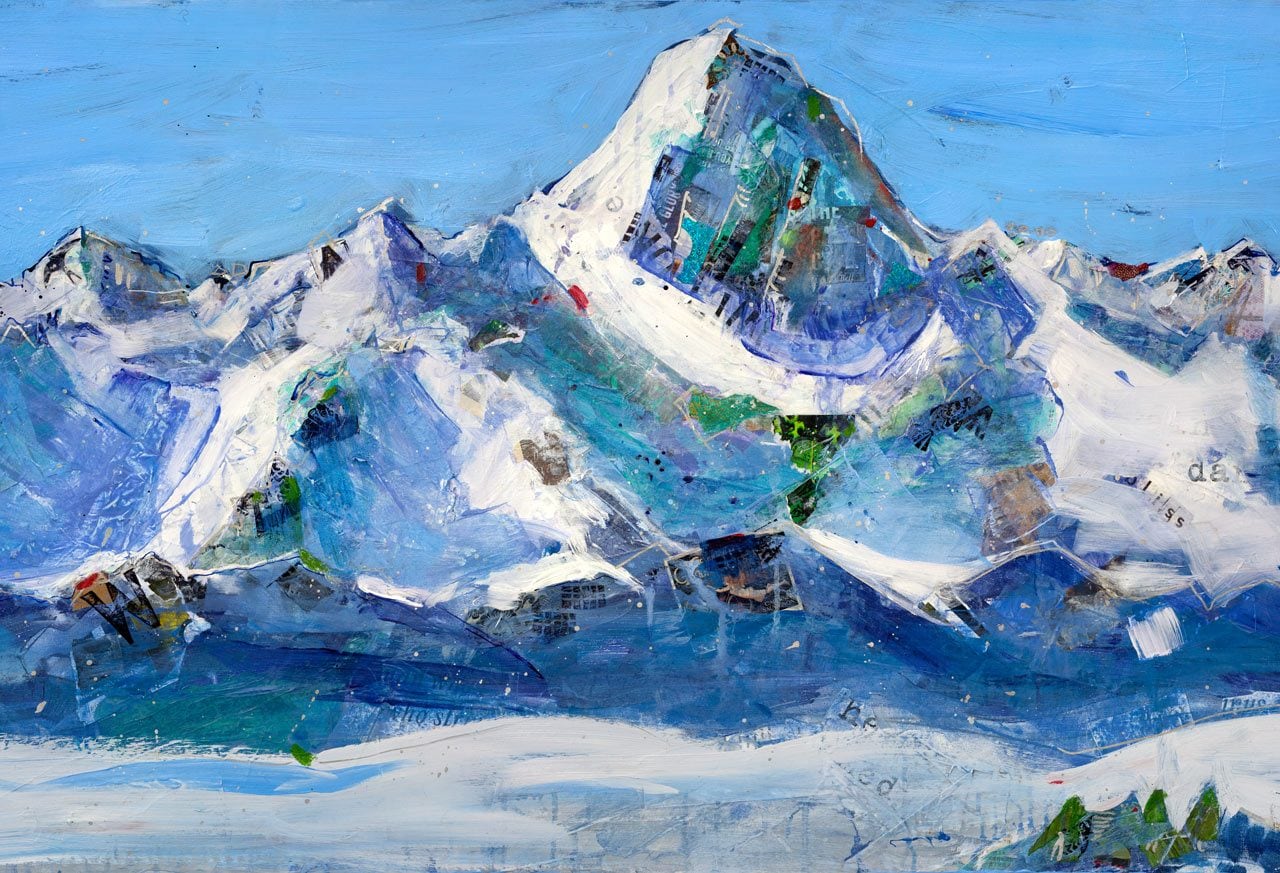 "No Limits", Wilson Peak mountain painting, mixed media on canvas, 5' x 3', ©Kellie Day