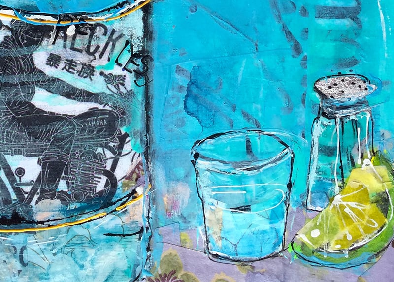 Tequila, mixed media on canvas, 14" x 18", ©Kellie Day, Available