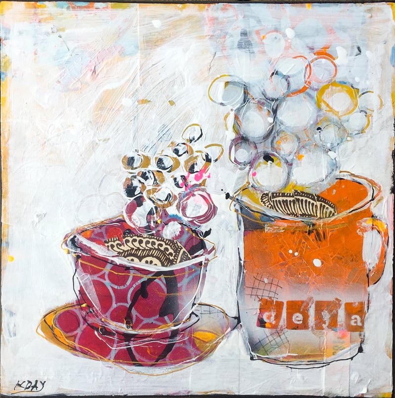 Deja Coffee, 12" x 12", mixed media on canvas, ©Kellie Day, available