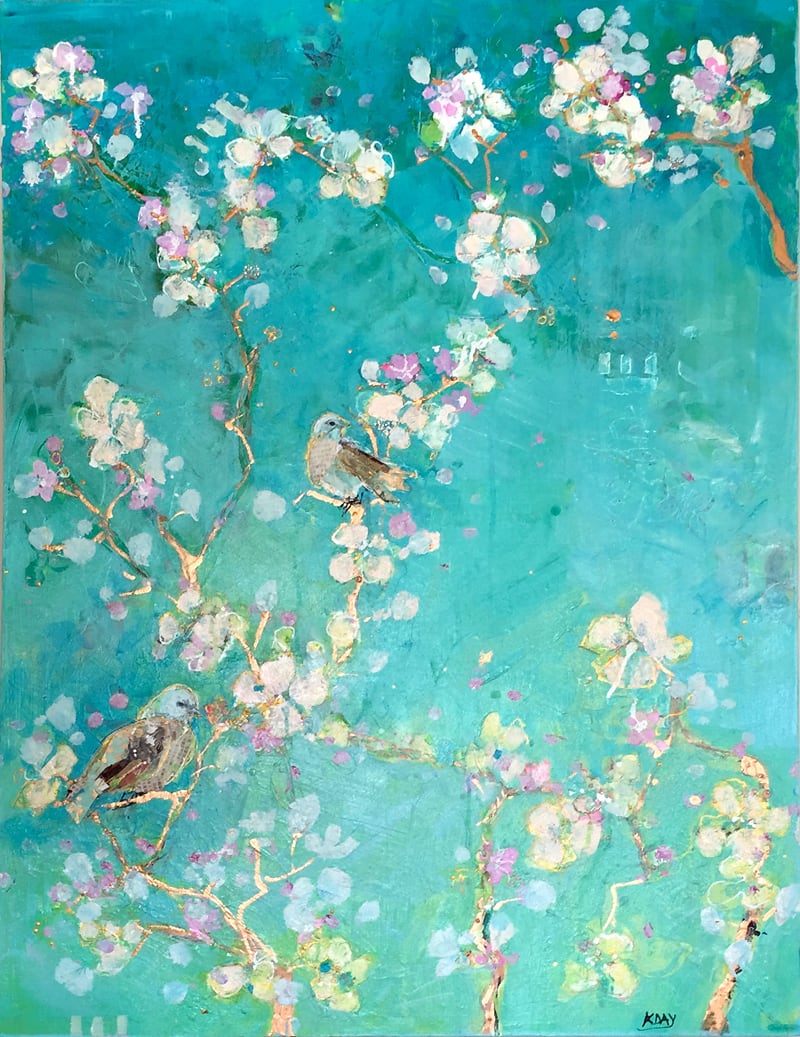 Gospel of Birds, mixed media bird painting, ©Kellie Day, 30" x 40", available