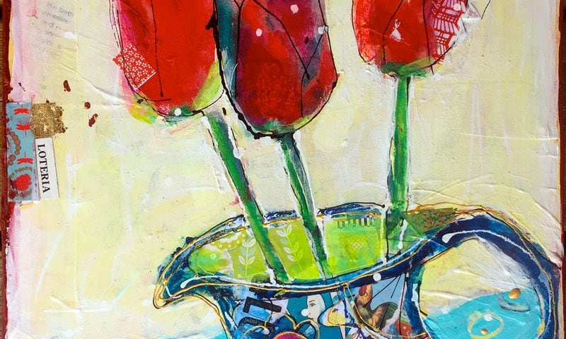 Loteria Tulips, 12" x 12", mixed media on canvas, ©Kellie Day, available
