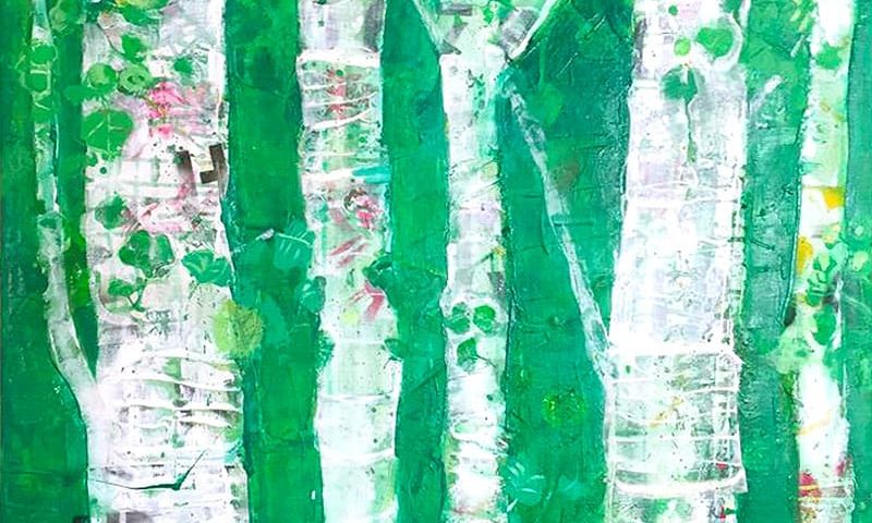 spray paint aspen tree painting by kellie Day