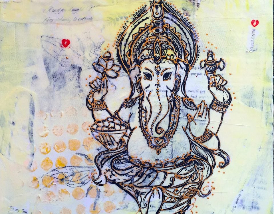 mixed media ganesh painting by kellie day