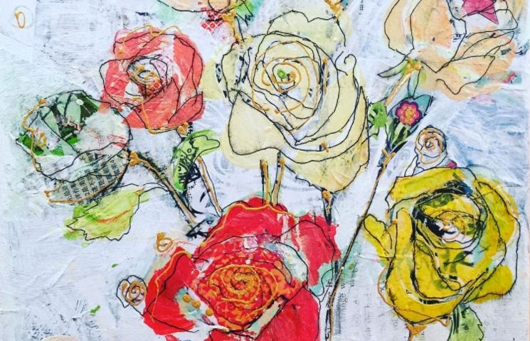 mixed media rose painting