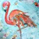 Mixed media Flamingo on Canvas, ©Kellie Day, 18" x 18"