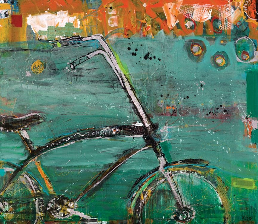 G-Party, mixed media chopper bike painting, ©Kellie Day, 48" x 48", sold