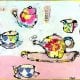 Tea with Granny, mixed media tea cups, 18" x 18", ©Kellie Day, available