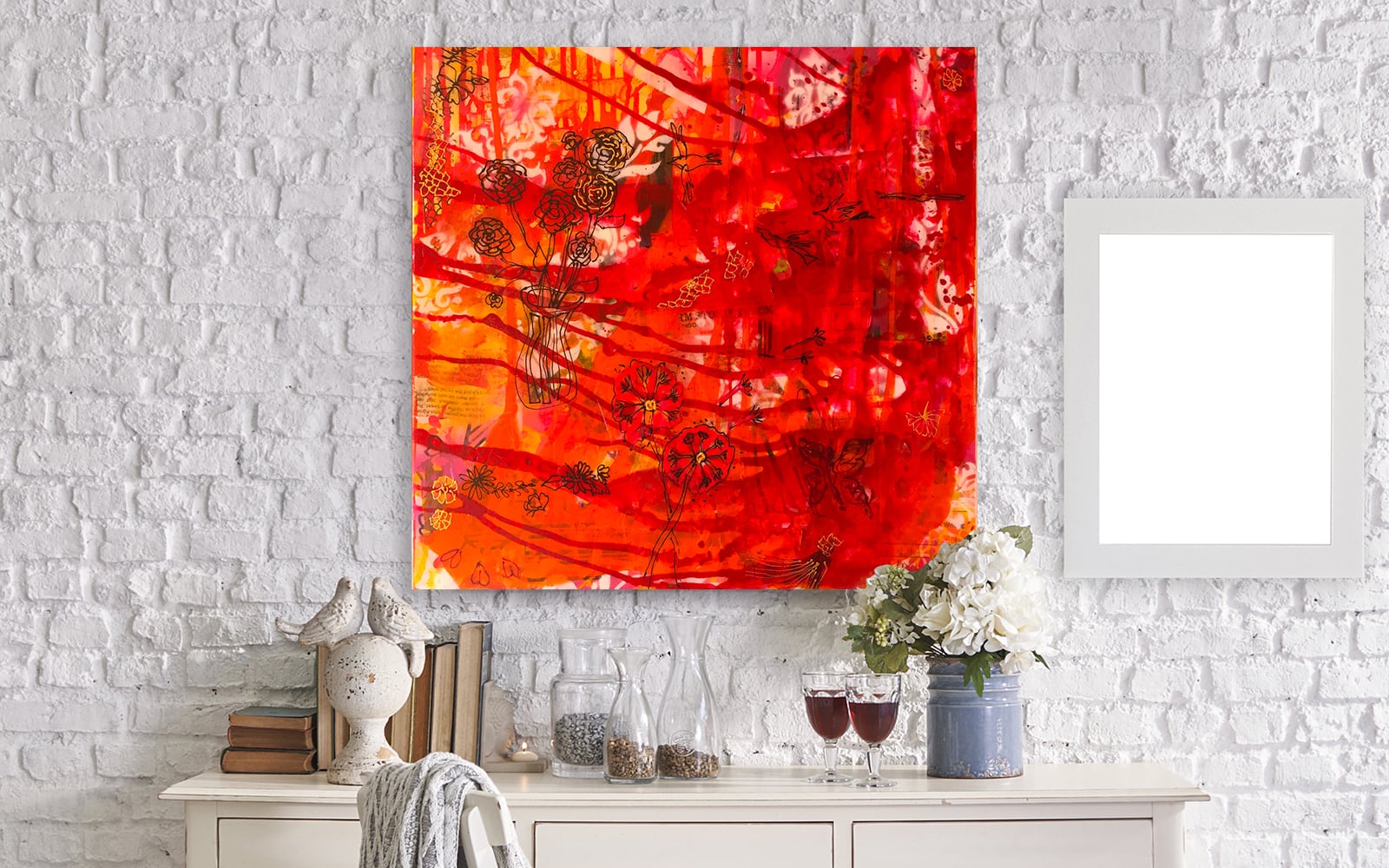 Bliss in Red, mixed media on canvas, 18