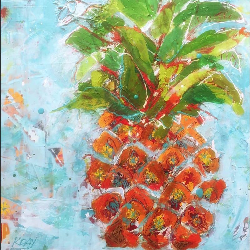 Mixed media pineapple painting