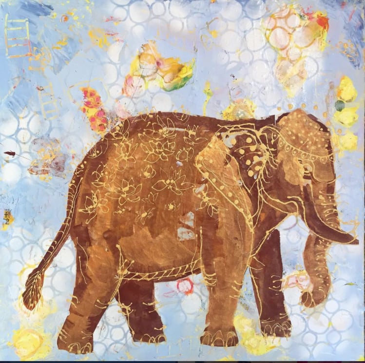 Mixed media Elephant from India ©Kellie Day, 20" x 20" available