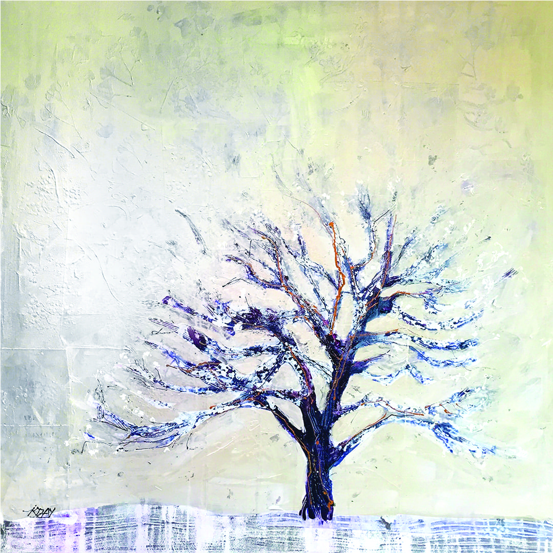 Winter Trees, ©Kellie Day, 36" x 36" each, mixed media on canvas