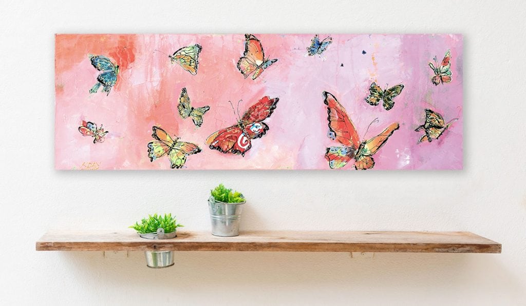 Butterflies, mixed media on canvas, 36" x 12", ©Kellie Day, Available