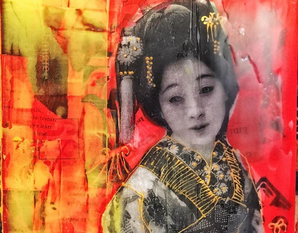 Geisha with non-wax encaustic effects, Kellie Day