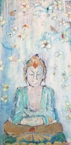 Buddha, mixed media on canvas, 24" x 48", ©Kellie Day, Available