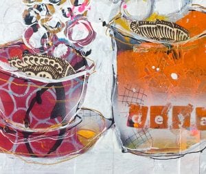 Deja Coffee, 12" x 12", mixed media on canvas, ©Kellie Day, available