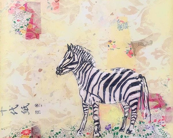 Little Zebra painting, mixed media on canvas, 12" x 12", © Kellie Day
