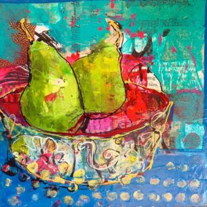 The Perfect Pear, 10" x 10", mixed media on canvas, ©Kellie Day, available