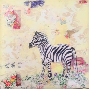 Little Zebra painting, mixed media on canvas, 12" x 12", © Kellie Day