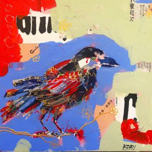Crazy Ass Crow, 12" x 12" mixed media on canvas ©Kellie Day