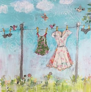 Summer Laundry, mixed media summer day, ©Kellie Day
