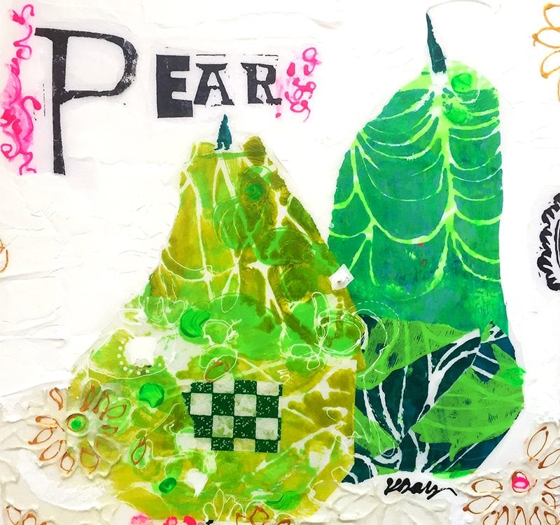 mixed media pear painting by kellie day