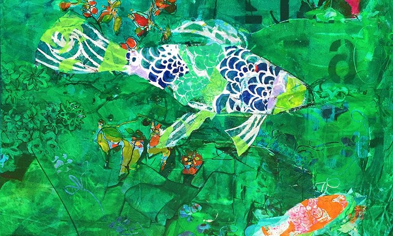Koi pond fish painting ©Kellie Day