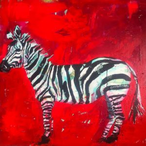 Zebra painting, mixed media on canvas, 48" x 48", © Kellie Day