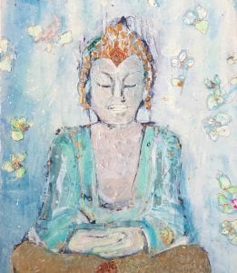 Buddha, mixed media on canvas, 24" x 48", ©Kellie Day, Available