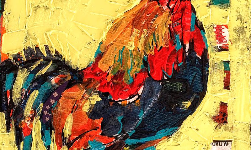 Rooster painting, mixed media rooster by Kellie Day