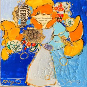 Cherish, blue and orange flower painting ©Kellie Day