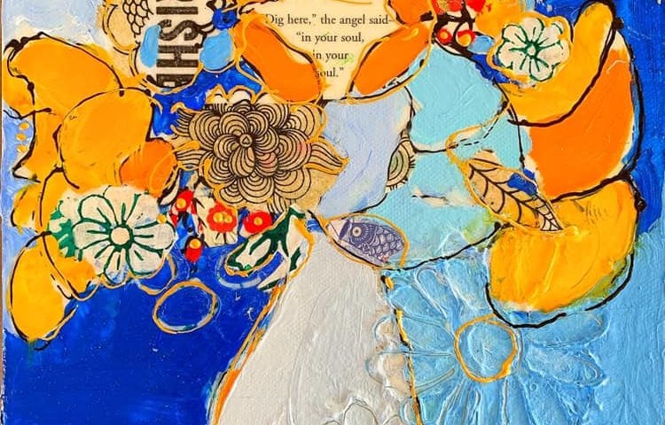 Cherish, blue and orange flower painting ©Kellie Day
