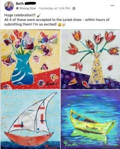 Beth success from kellie day art program