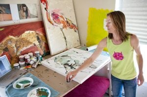 Kellie Day mixed media painter, in my studio