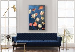 Lotus Garden, mixed media lotus flower painting