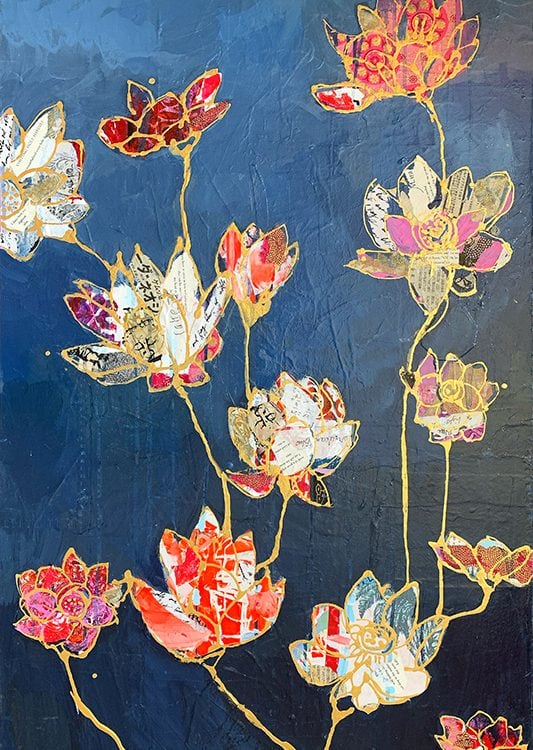 Lotus Garden mixed media lotus flower painting by kellie day